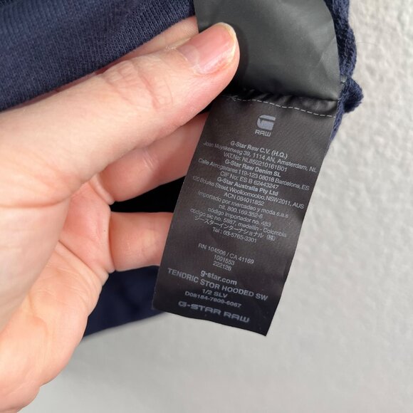 G-Star Raw Mens Tendric Stor Hooded 1/2-Sleeve Navy Blue Sweatshirt Small - Picture 7 of 11